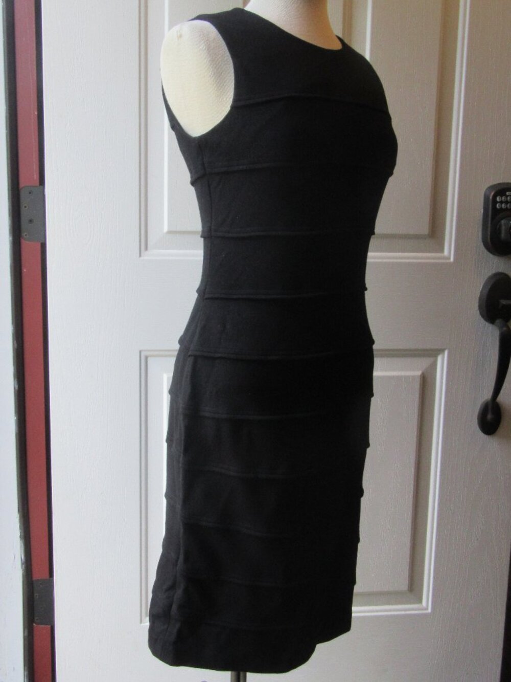 Vintage 90s Calvin Klein Size 6 Sleeveless BodyCon Banded Knit Wiggle Dress